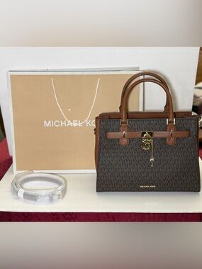 Michael Kors Hamilton Monogram Satchel with Gold Accents